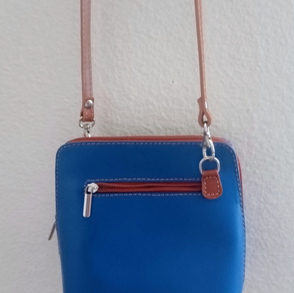 Vera Pelle Royal Blue/Tan Mini Structure Italian Leather Crossbody Bag New - Picture 4 of 11